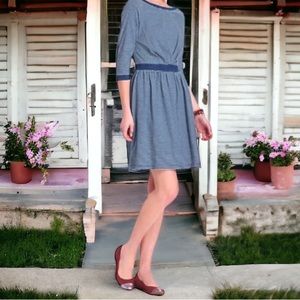 Anthropologie Patched Nautical Dress X Small 0 2 Blue Striped Cotton Elbow Patch